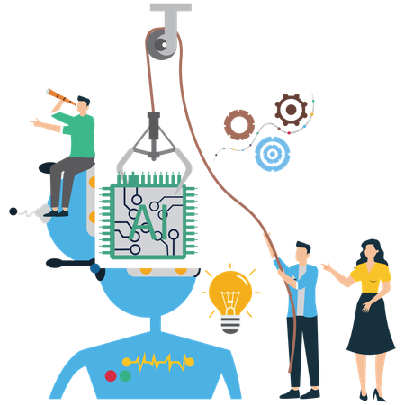 Équipe commerciale travaillant sur le développement de l'intelligence artificielle  Illustration