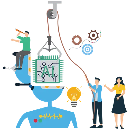 Équipe commerciale travaillant sur le développement de l'intelligence artificielle  Illustration