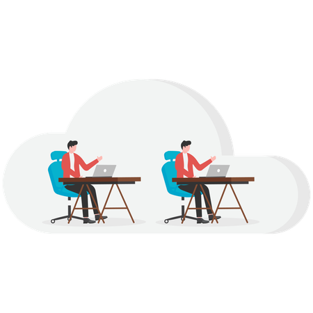 Équipe commerciale travaillant sur un serveur cloud  Illustration