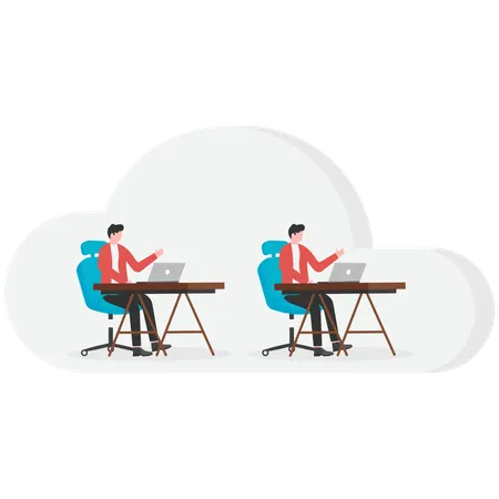 Équipe commerciale travaillant sur un serveur cloud  Illustration