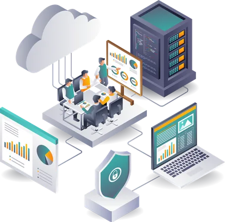 Équipe d'analyse de données pour les bases de données de serveurs cloud  Illustration