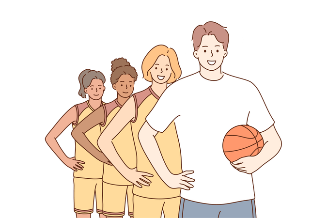 Équipe de basket avec entraîneur  Illustration