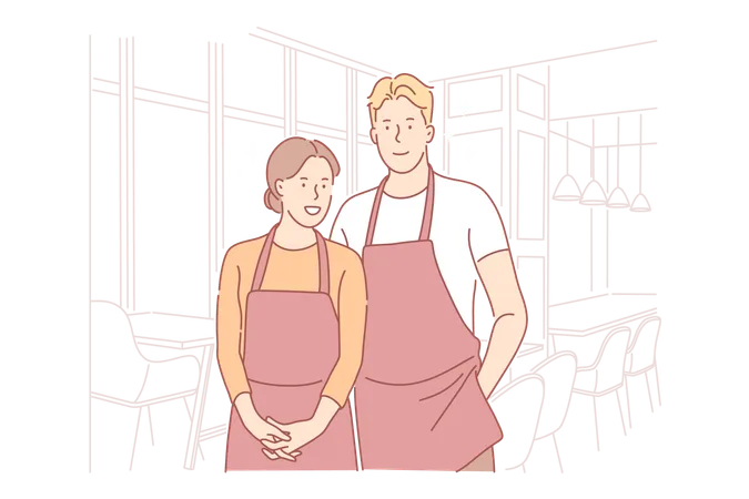 A equipe de chefs está trabalhando juntos  Ilustração