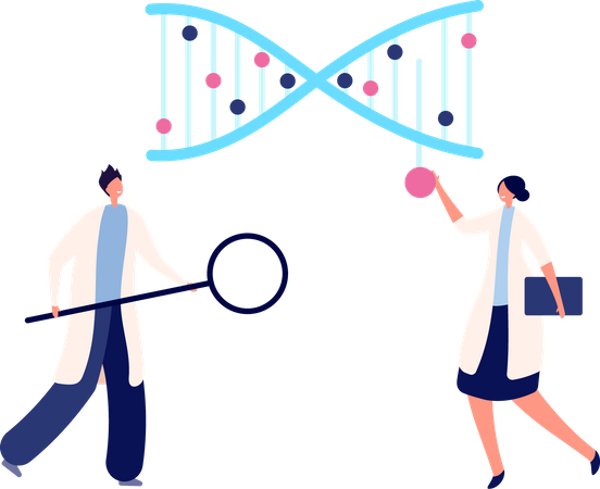 Equipe de cientistas pesquisa sobre DNA genético  Ilustração