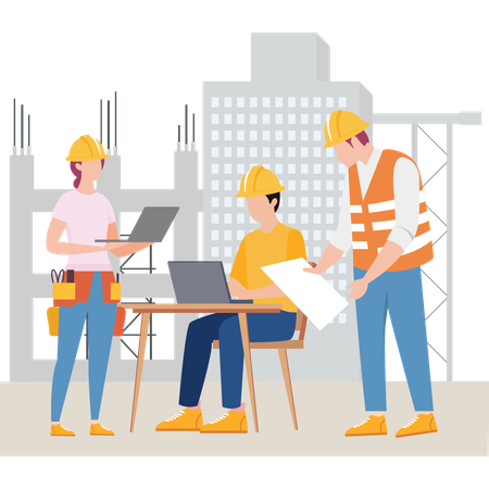 Équipe de construction travaillant sur un nouveau projet Illustration