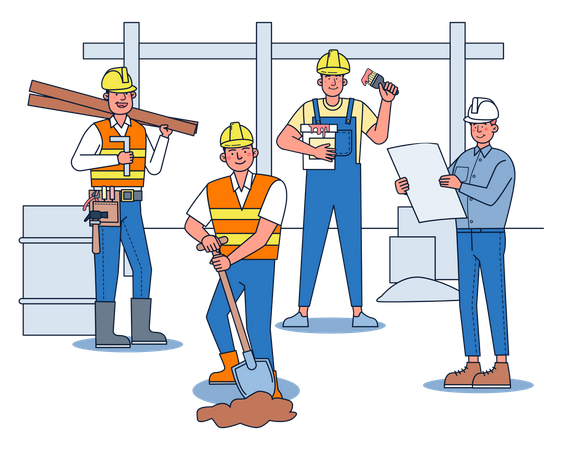 Equipe de construtores e empreiteiros  Ilustração