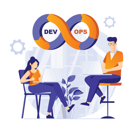 Equipe de desenvolvedores trabalhando em DevOps  Ilustração