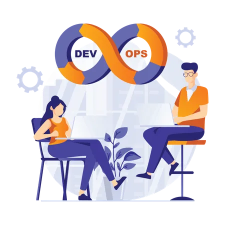 Equipe de desenvolvedores trabalhando em DevOps  Ilustração