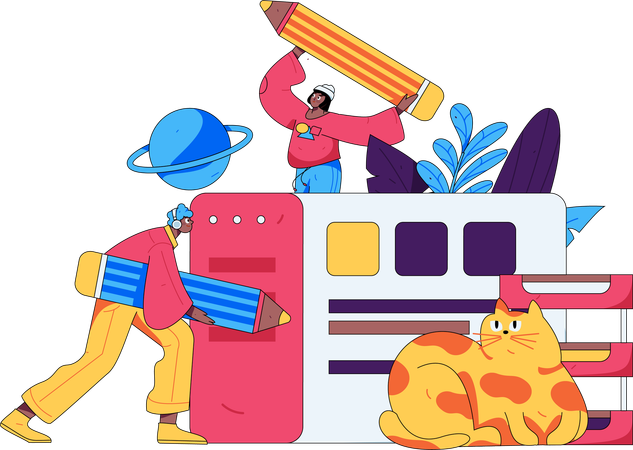 Equipe de design trabalhando no site  Ilustração