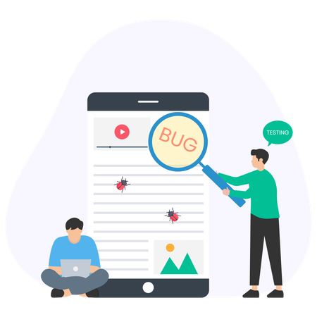 L'équipe de développement trouve des bugs dans l'application mobile  Illustration