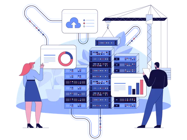 Équipe de développement travaillant sur le développement de sites Web  Illustration