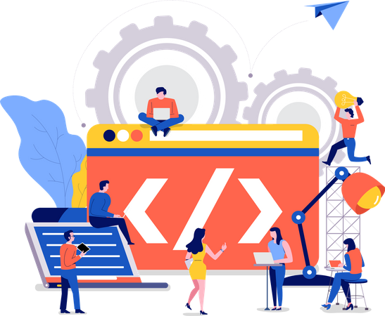 Équipe de développement travaillant sur le codage du site Web  Illustration