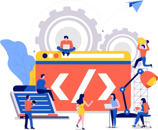 Équipe de développement travaillant sur le codage du site Web  Illustration