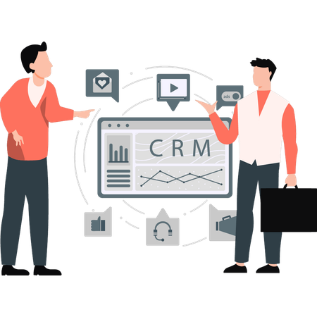 Equipe do escritório falando sobre gerenciamento de CRM  Ilustração