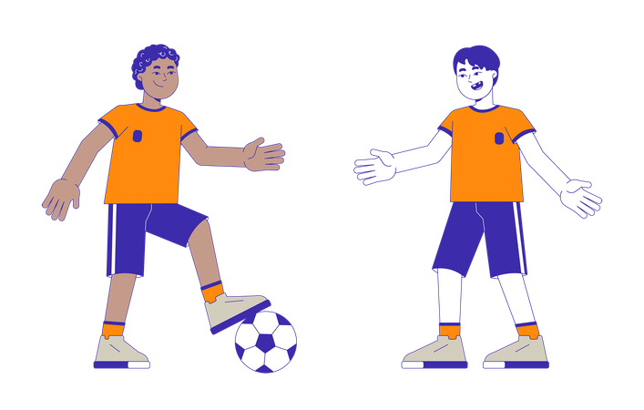 Les enfants de l'équipe de football jouent au ballon  Illustration