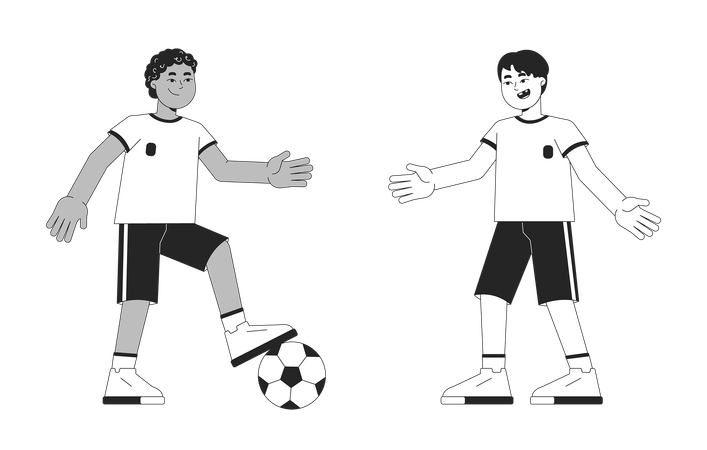 Les enfants de l'équipe de football jouent au ballon  Illustration