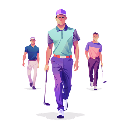 L'équipe de golf se rend au club de golf  Illustration