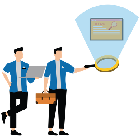 A equipe de marketing empresarial move o site para cima no ranking de pesquisa para melhor desempenho de SEO  Ilustração
