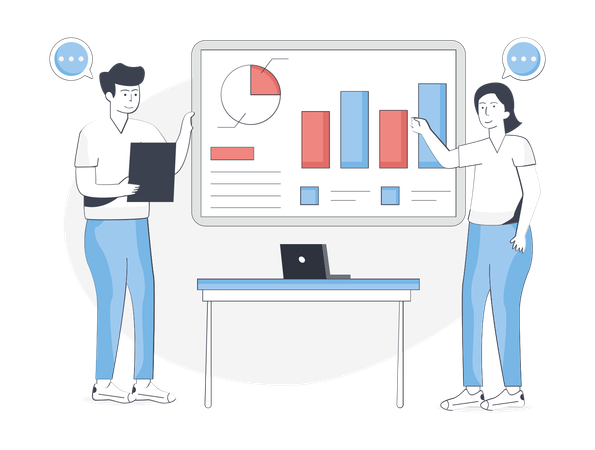 Equipe de marketing fazendo análise de mercado  Ilustração
