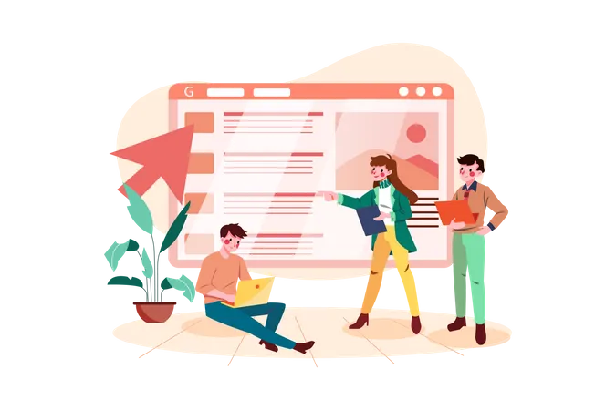 Equipe de marketing trabalhando no alvo de SEO  Ilustração