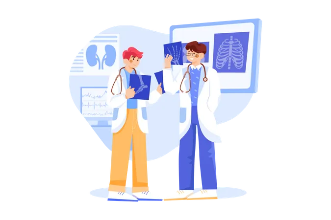 Équipe de médecins effectuant une analyse aux rayons X  Illustration