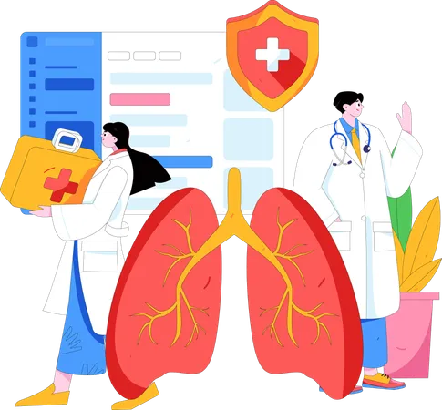 Équipe de médecins montrant une assurance médicale  Illustration