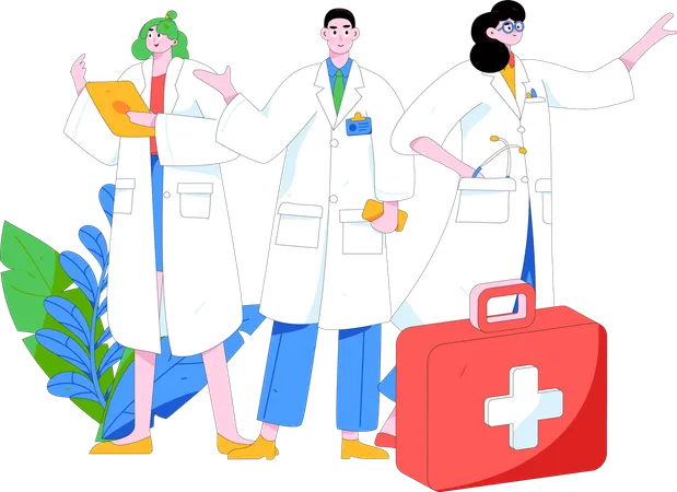 Équipe de médecins travaillant en cas de pandémie de covid  Illustration