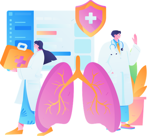 Équipe de médecins travaillant sur une infection pulmonaire  Illustration