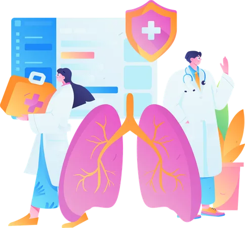 Équipe de médecins travaillant sur une infection pulmonaire  Illustration