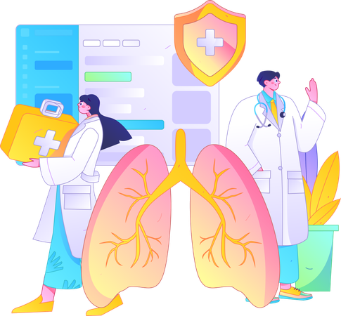 Équipe de médecins travaillant sur une infection pulmonaire  Illustration