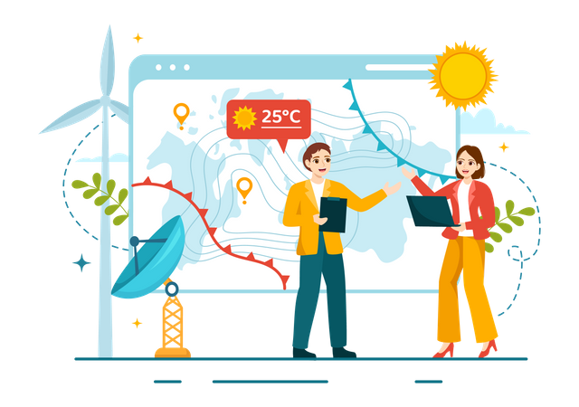 Équipe de météorologues discutant du bulletin météo  Illustration