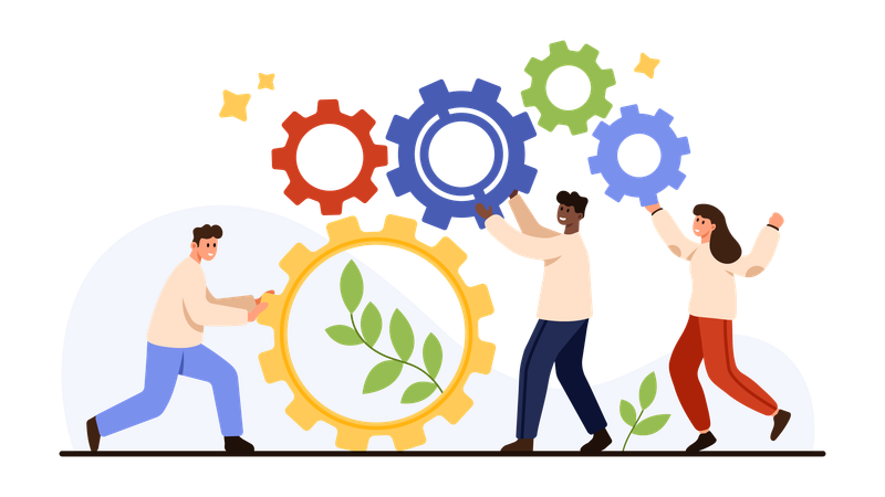 Equipe de negócios colaborando para inovação em tecnologia ecológica  Ilustração