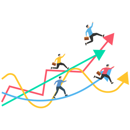 Equipe de negócios correndo para o gráfico  Ilustração