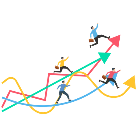 Equipe de negócios correndo para o gráfico  Ilustração