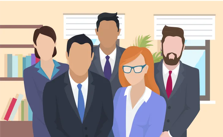 Equipe de negócios de três empresários e duas empresárias  Ilustração