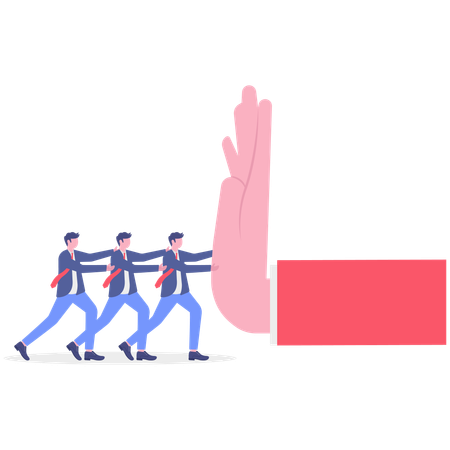 Equipe de negócios empurrando a mão de parada  Ilustração
