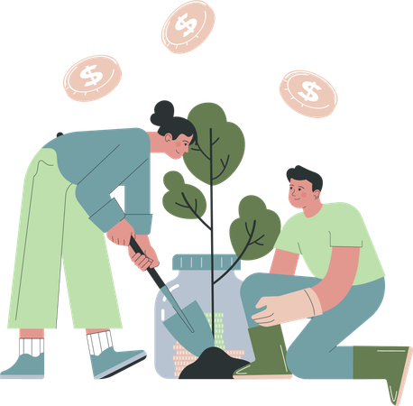 A equipe de negócios está cultivando planta de dinheiro  Ilustração