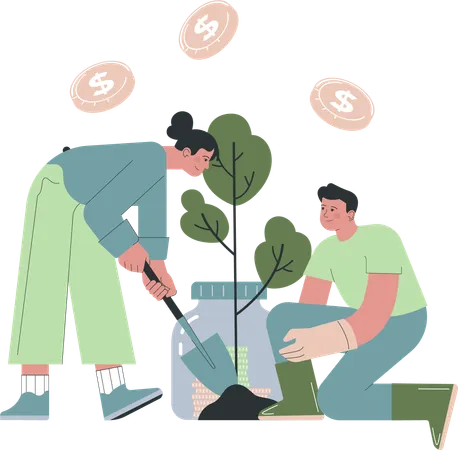 A equipe de negócios está cultivando planta de dinheiro  Ilustração