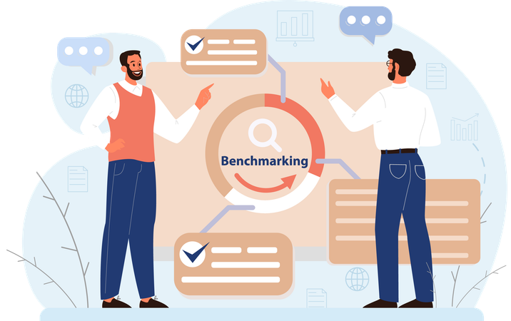 Equipe de negócios fazendo análise de benchmarking  Ilustração