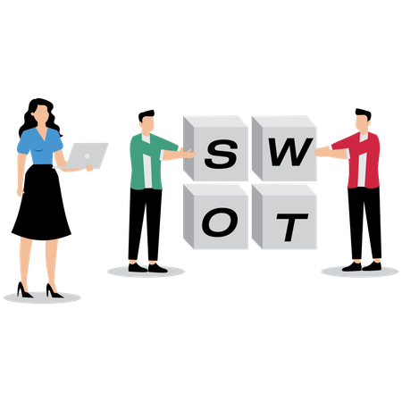 Equipe de negócios fazendo análise SWOT  Ilustração