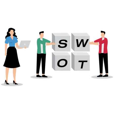 Equipe de negócios fazendo análise SWOT  Ilustração