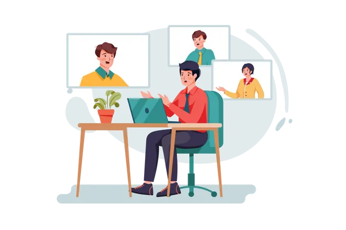 Equipe de negócios fazendo reunião de negócios on-line  Ilustração