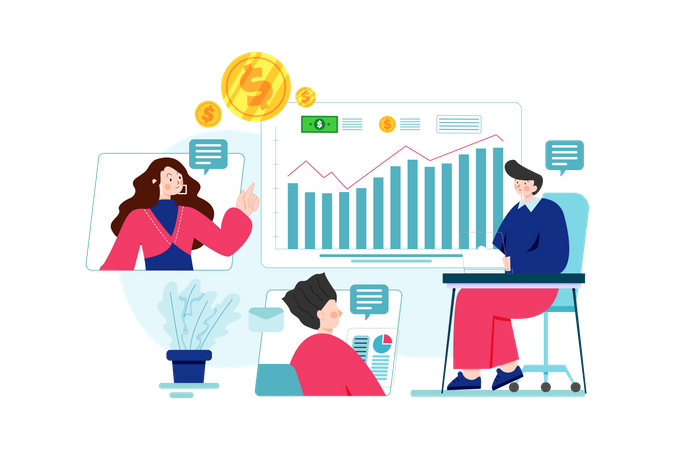 Equipe de negócios fazendo reunião sobre gestão financeira  Illustration
