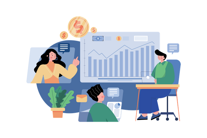 Equipe de negócios fazendo reunião sobre gestão financeira  Illustration