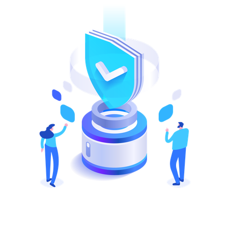 Equipe de negócios garante a segurança do sistema  Ilustração