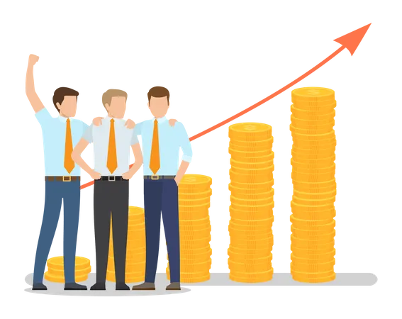 Equipe de negócios obtendo lucro em dinheiro  Ilustração