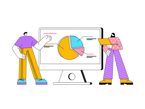 Equipe de negócios representando dados de negócios no quadro de apresentação  Ilustração