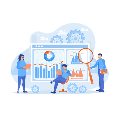 Equipe de negócios realizando apresentação de gráficos financeiros  Ilustração