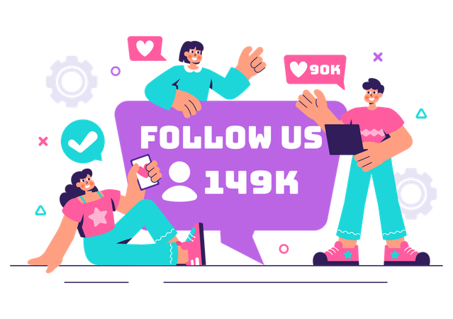 Equipe de negócios trabalhando na influência da mídia social  Illustration