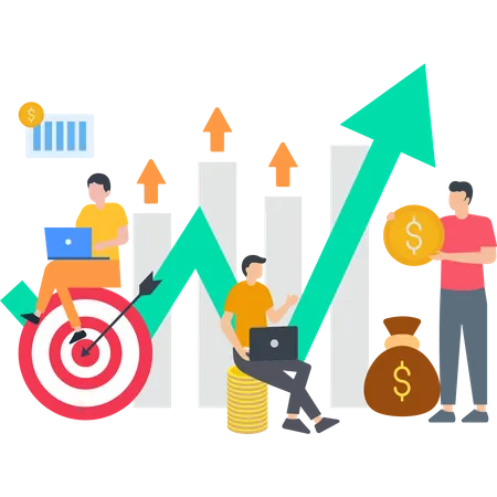 Equipe de negócios trabalhando no crescimento financeiro  Ilustração